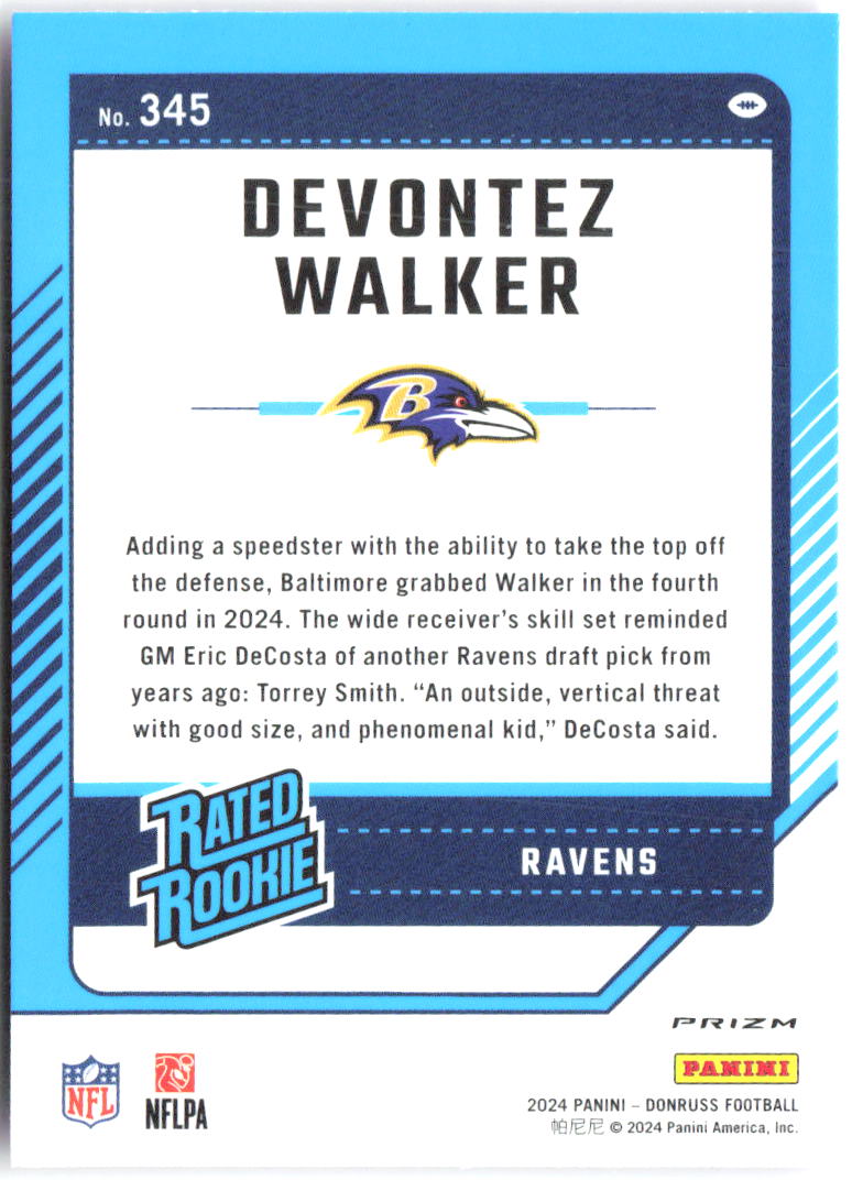 Devontez Walker Donruss - Optic Rated Rookies Pink 345 2024 Baltimore Ravens