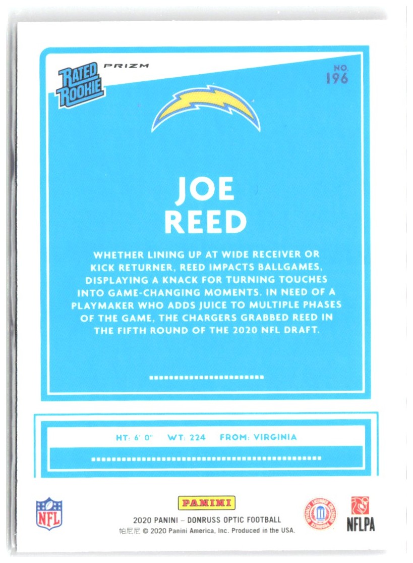 Joe Reed Donruss Optic - Pink 196 2020 Los Angeles Chargers