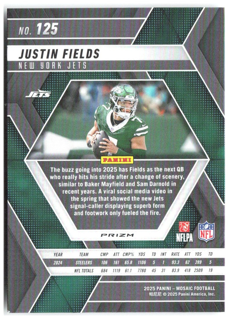 Justin Fields Panini Mosaic - Silver 125 2025 New York Jets