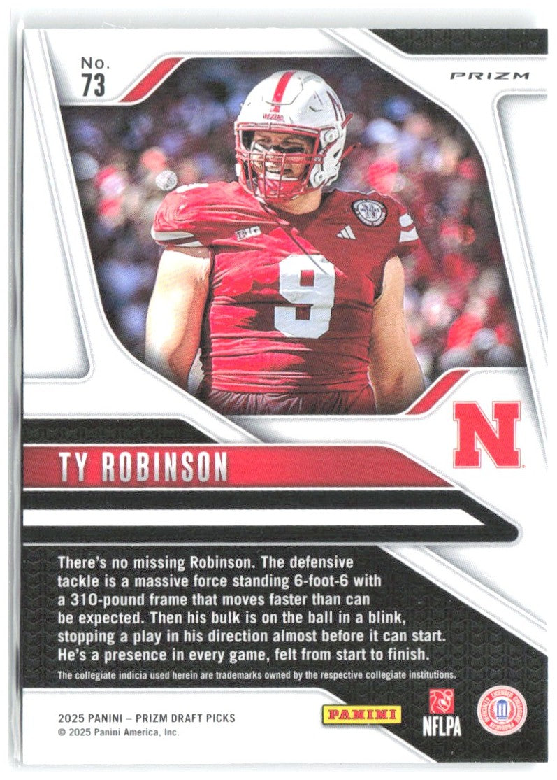 Ty Robinson Panini Prizm Draft Picks Prizms Silver 73 2025 Nebraska Cornhuskers