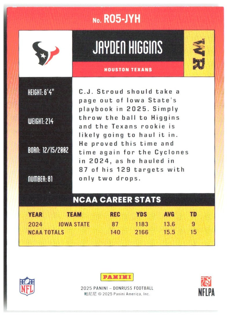 Jayden Higgins Donruss - Retro 2005 R05-JYH 2025 Houston Texans