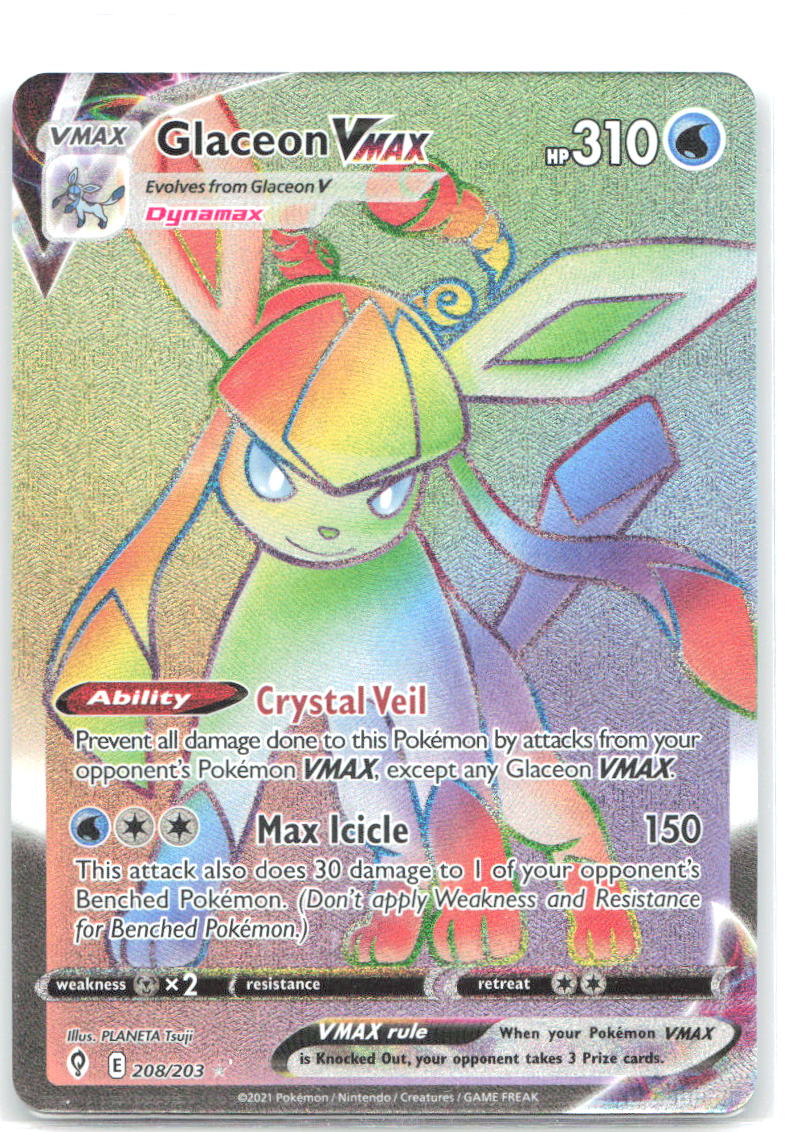 Glaceon VMAX Holo Secret Rare SWSH07 Evolving Skies 208/203 NM PLANETA Tsuji