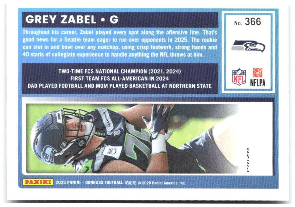 Grey Zabel Donruss - Optic Rated Rookies Blue Scope 366 2025 Seattle Seahawks