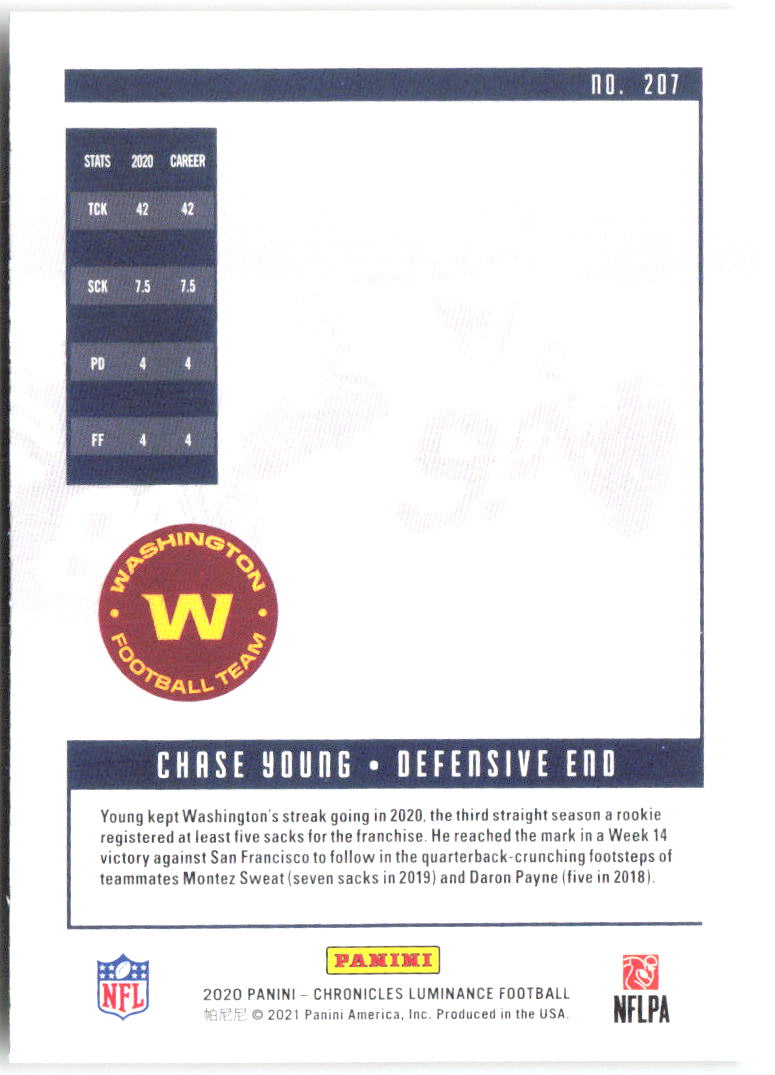 Chase Young Panini Chronicles - Luminance Update Rookies 207 2020