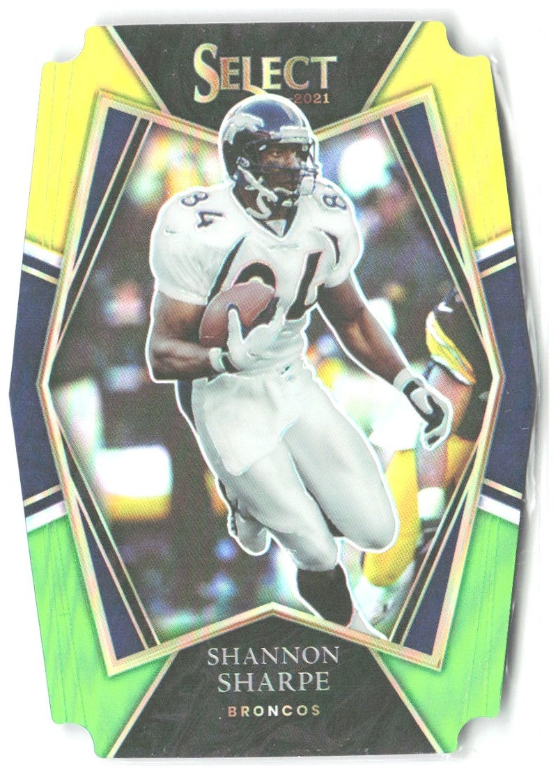 Shannon Sharpe Select - Green and Yellow Prizm Die Cut 142 2021 Denver Broncos