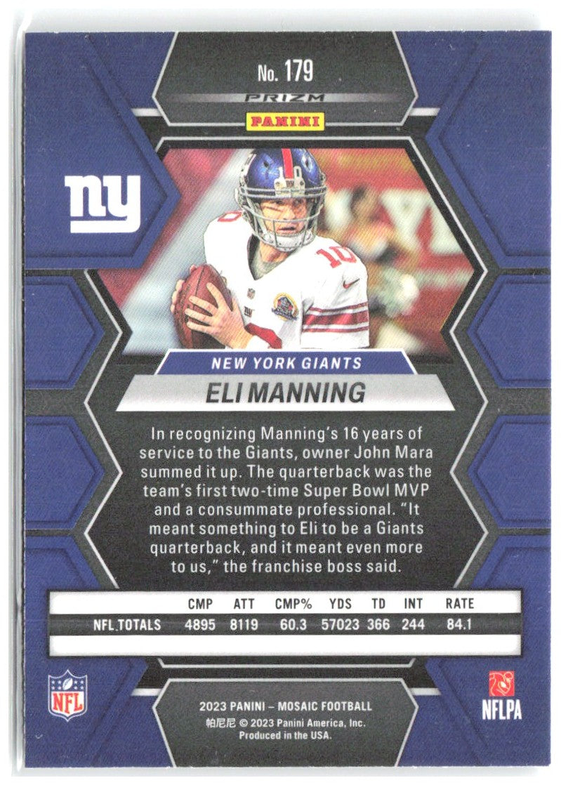 Eli Manning Panini Mosaic - Silver 179 2023 New York Giants