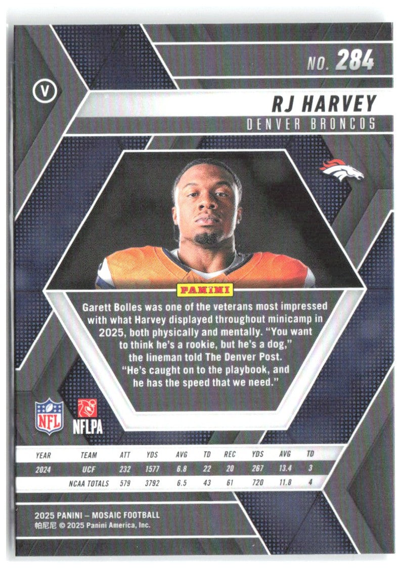 RJ Harvey Panini Mosaic 284 2025 Denver Broncos RC