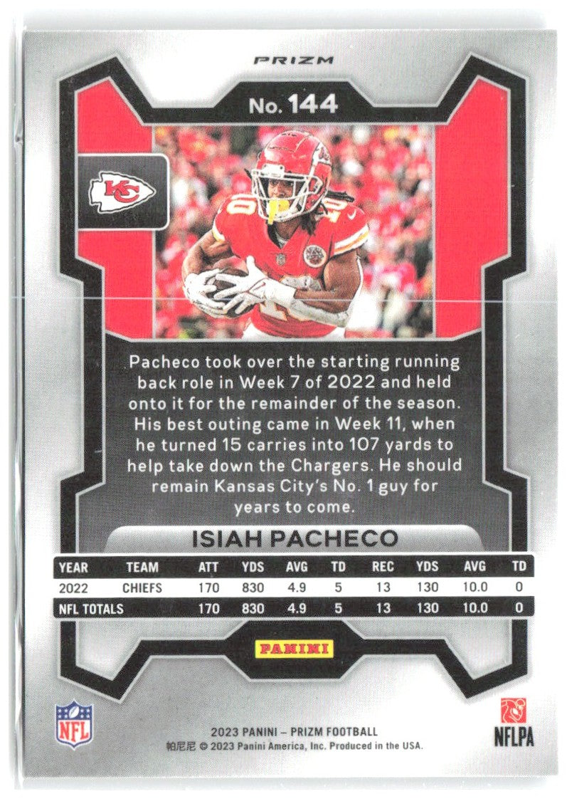 Isiah Pacheco Panini Prizm - Silver 144 2023 Kansas City Chiefs