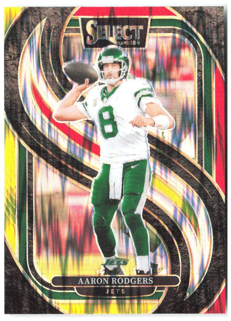 Aaron Rodgers Panini Select - Red & Yellow Prizm Shock 126 2024 New York Jets