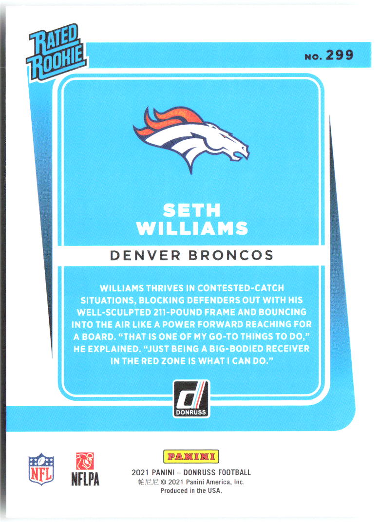 Seth Williams Donruss 299 2021 Denver Broncos RC