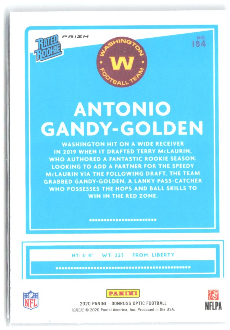 Antonio Gandy-Golden Donruss Optic Blue Hyper 184 2020 Washington Football Team
