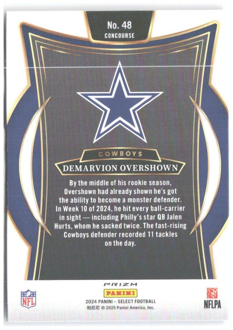 Demarvion Overshown Panini Select Red & Blue Prizm Shock 48 2024 Dallas Cowboys