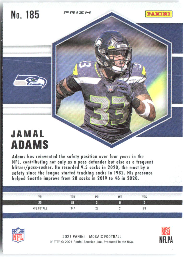 Jamal Adams Panini Mosaic - Prizm 185 2021 Seattle Seahawks