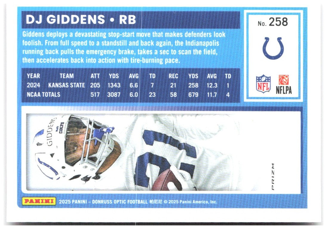 DJ Giddens Donruss Optic - Pink 258 2025 Indianapolis Colts