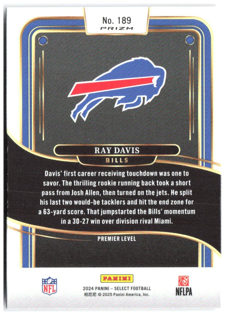 Ray Davis Panini Select - Red & Blue Prizm Shock 189 2024 Buffalo Bills