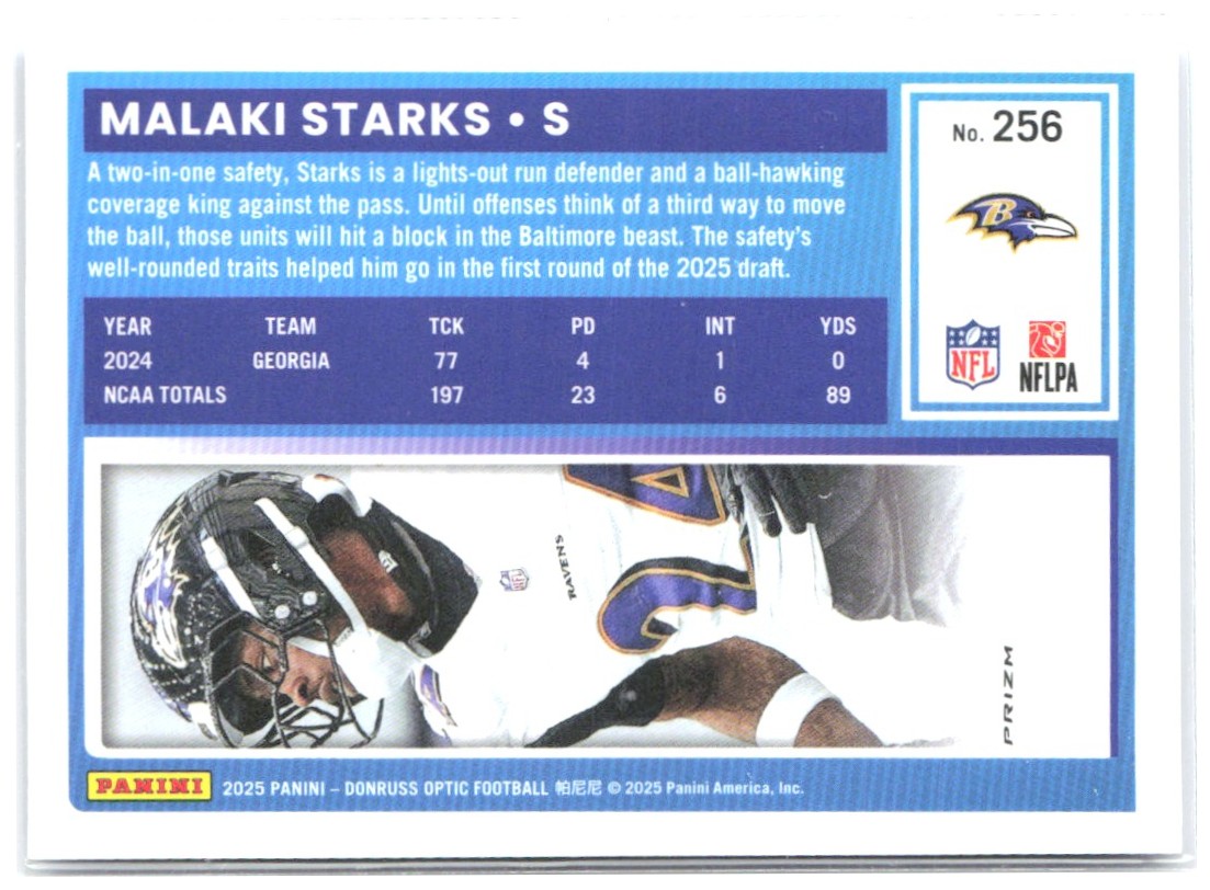Malaki Starks Donruss Optic - Blue Hyper 256 2025 Baltimore Ravens
