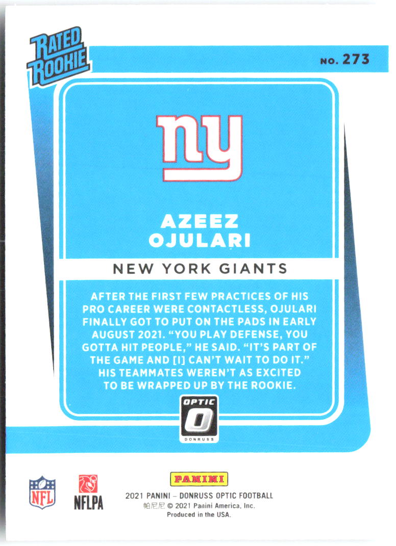 Azeez Ojulari Donruss Optic 273 2021 New York Giants RC