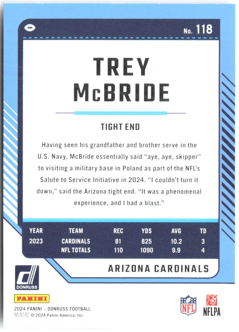 Trey McBride Donruss 118 2024 Arizona Cardinals