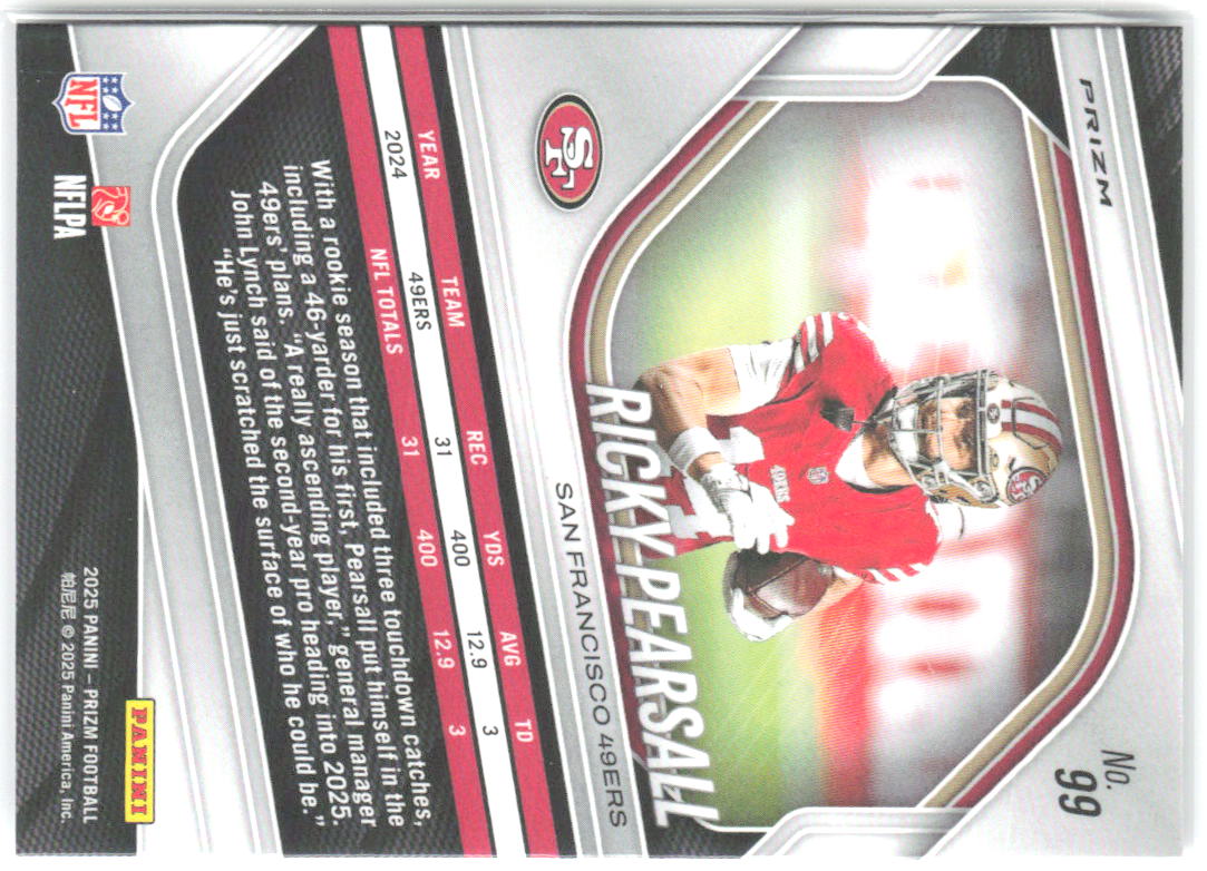 Ricky Pearsall Panini Prizm - Lazer 99 2025 San Francisco 49ers