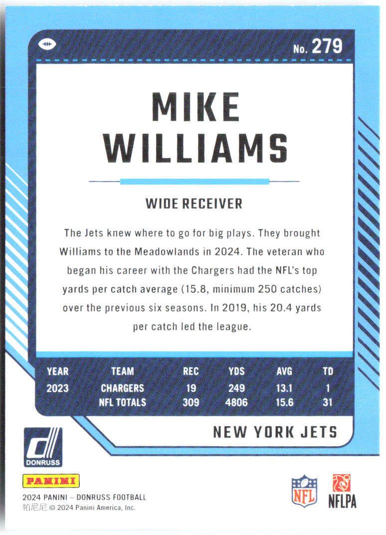 Mike Williams Donruss 279 2024 New York Jets