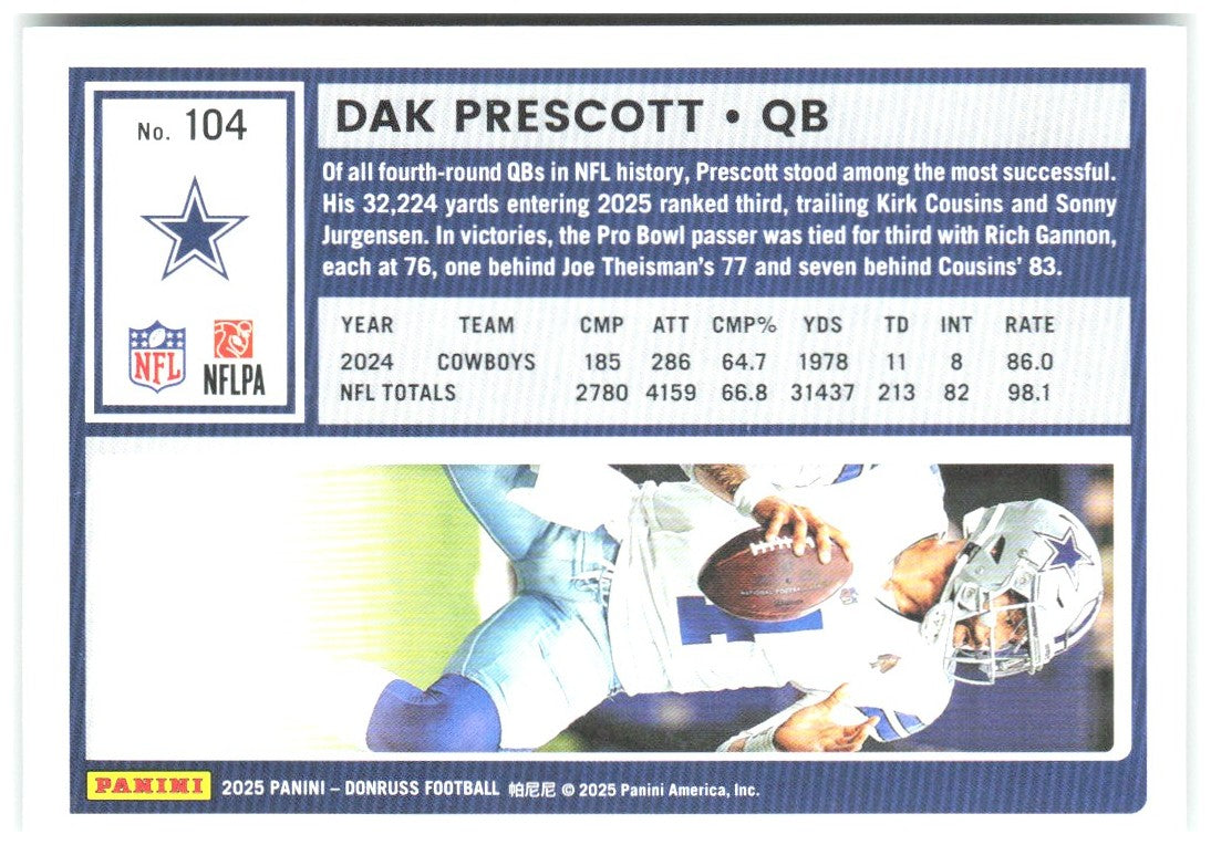 Dak Prescott Donruss - Press Proofs Green 104 2025 Dallas Cowboys