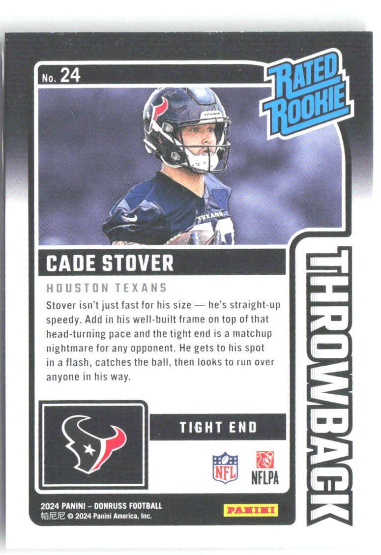 Cade Stover Donruss - Rated Rookies Throwback 24 2024 Houston Texans